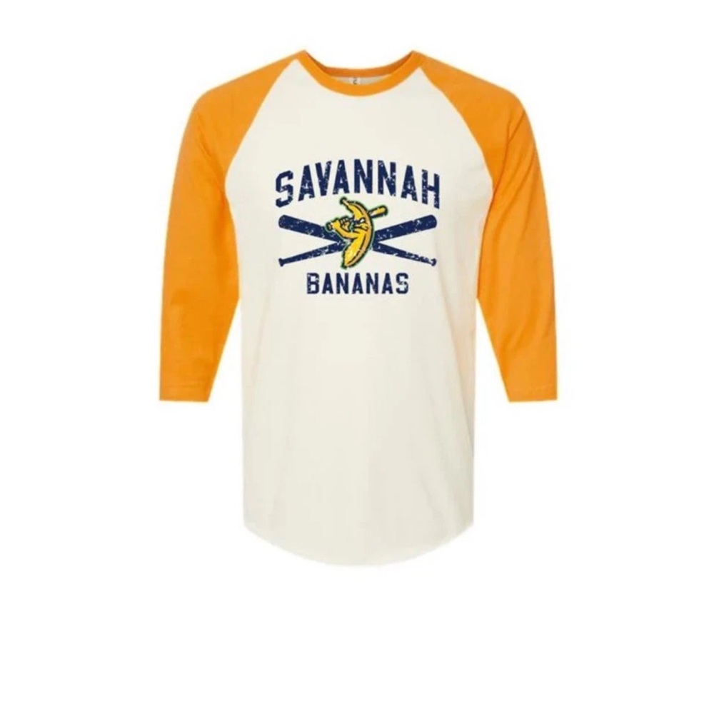 Savannah Bananas Baseball Raglan Shirt Small White Yellow 100% Cotton